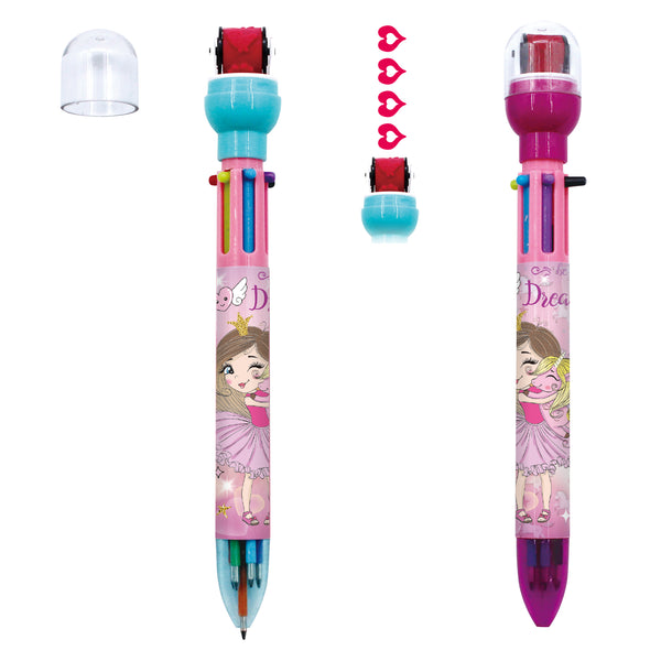 XHNO-A003 6-in-1 Multicolor Retractable Ball Pen with Rolling Stamp Topper