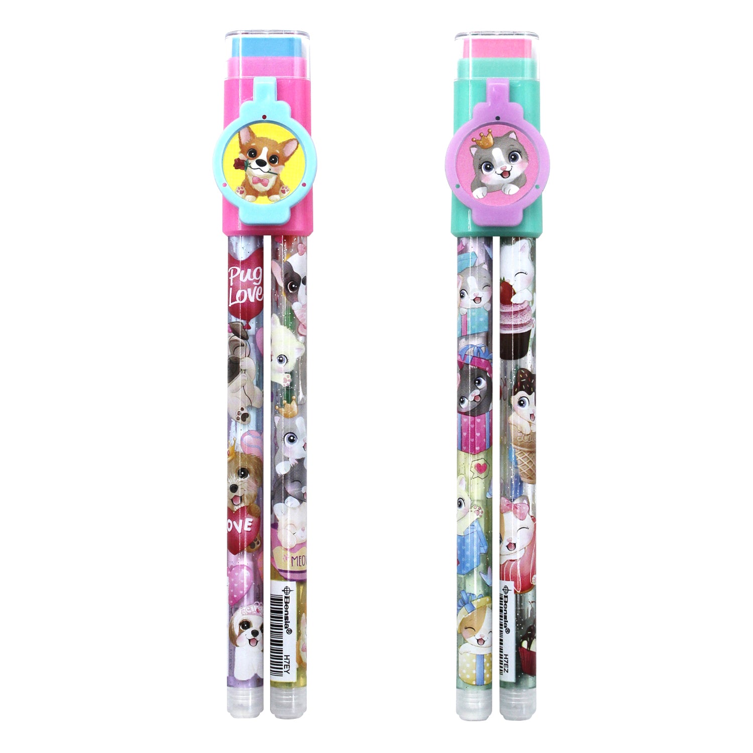 DADP06 Double Cap with Round Badge, Non-Sharpening Pencil and Erasable Color Pen