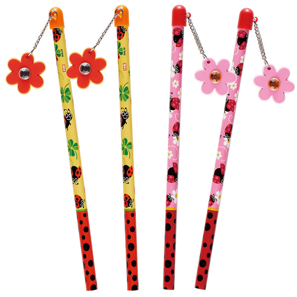 VERT199  Wooden Pencil with Rubber Flower Pedant + Gem