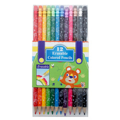 VINO008  Wooden Erasable 12 Colored Pencils with Erasers